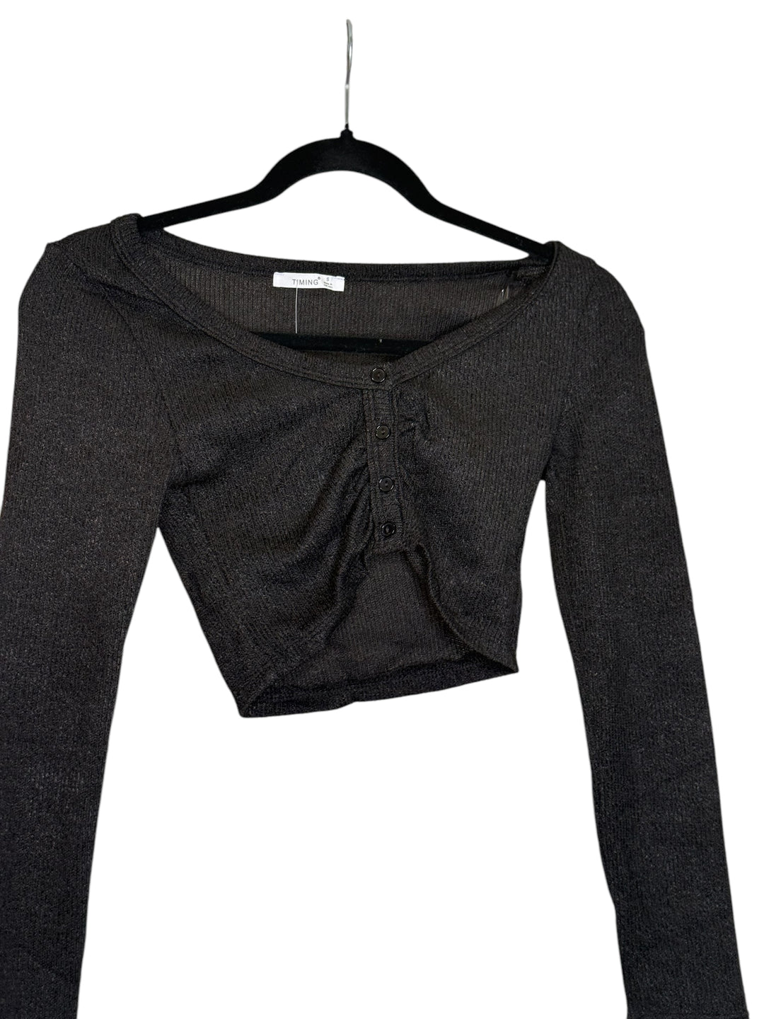 “Cozy Ribbed Button-Up Crop Top”
