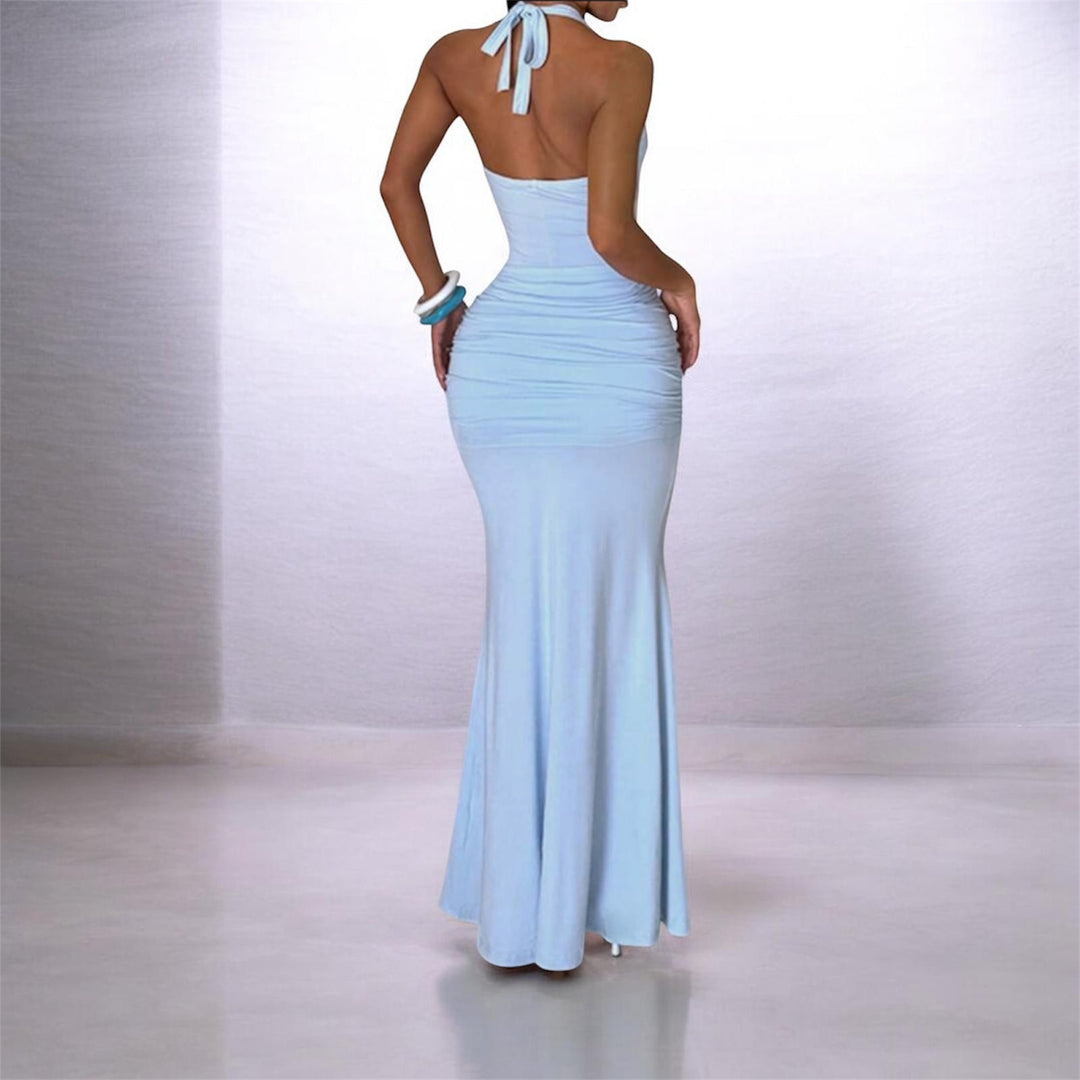 Ruched Bust Ruffle Sleeve Mermaid Hem Dress