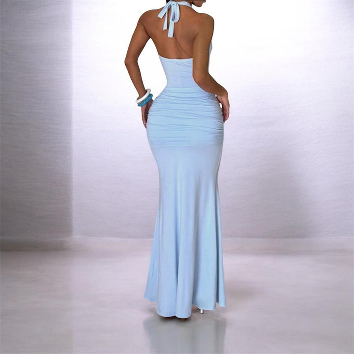 Ruched Bust Ruffle Sleeve Mermaid Hem Dress