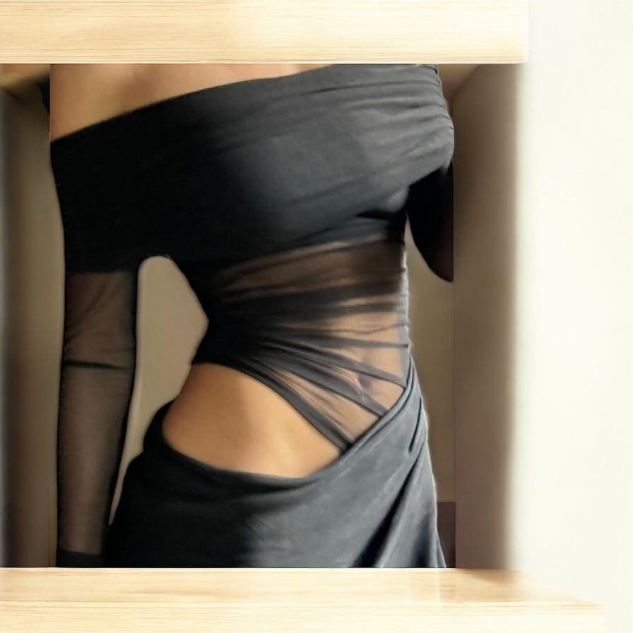 “Midnight Mirage Mesh Gown”