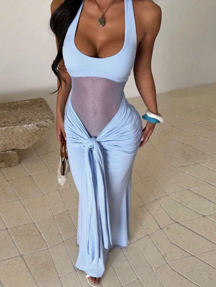 Ruched Bust Ruffle Sleeve Mermaid Hem Dress