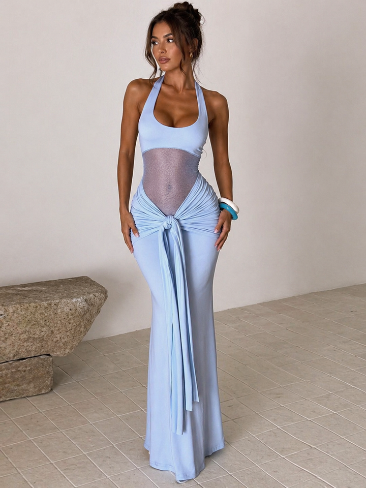 Ruched Bust Ruffle Sleeve Mermaid Hem Dress