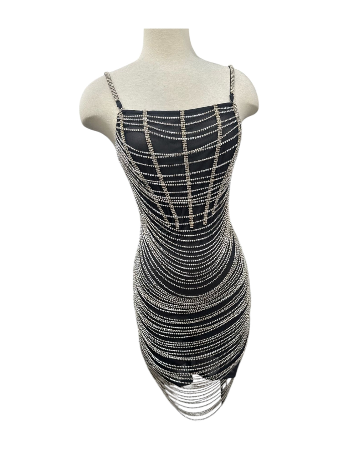 “Midnight Glam Beaded Bodycon Dress” (Black)