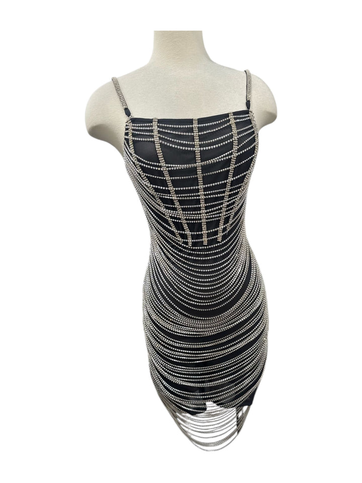 “Midnight Glam Beaded Bodycon Dress” (Black)