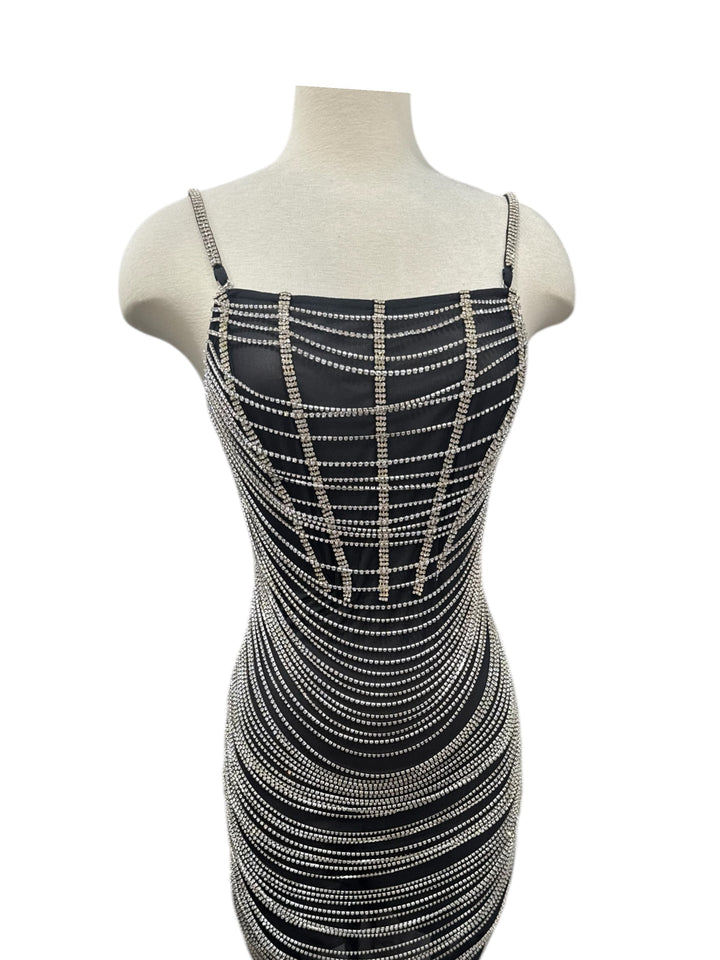 “Midnight Glam Beaded Bodycon Dress” (Black)