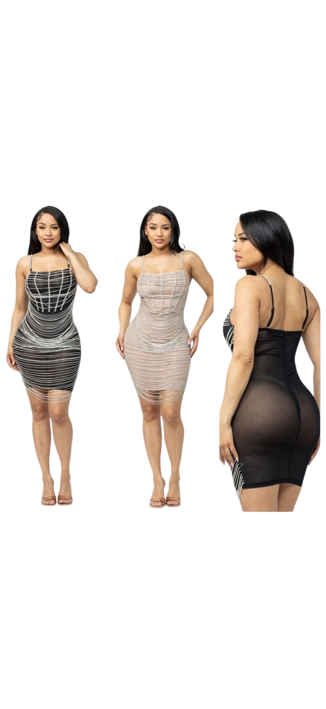 “Midnight Glam Beaded Bodycon Dress” (Black)