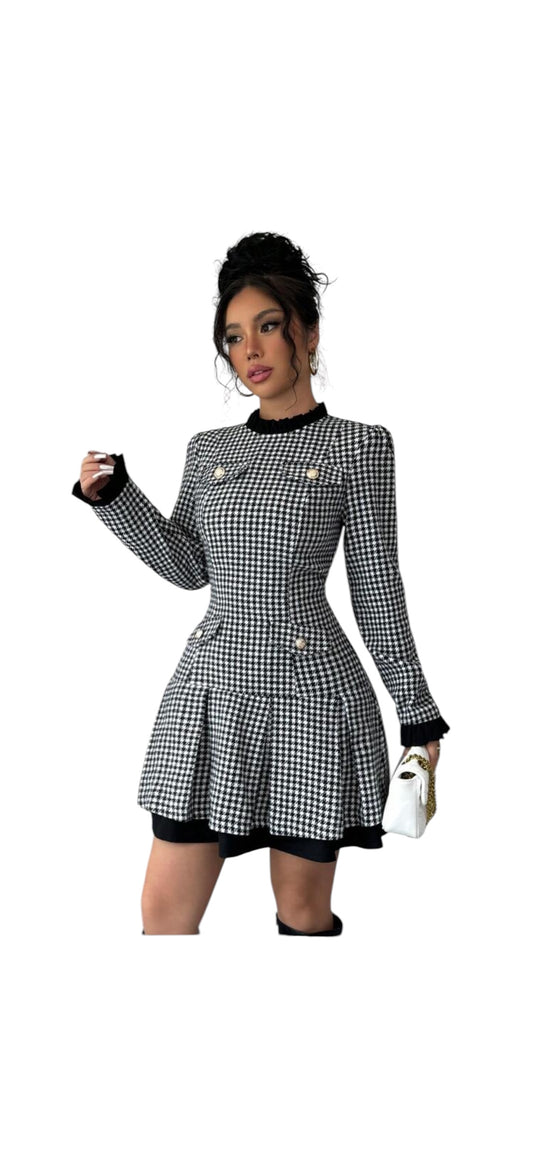 “Houndstooth Elegance Dress”