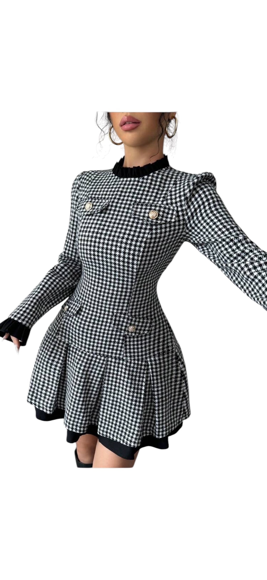 “Houndstooth Elegance Dress”